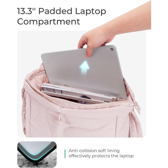 Camel Lightweight Puffer Tote Bag for Women with Adjustable Strap, Multi-Pocket - Picture 4 of 7